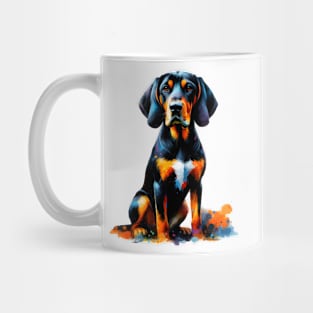 Vibrant Black and Tan Coonhound in Splash Art Mug